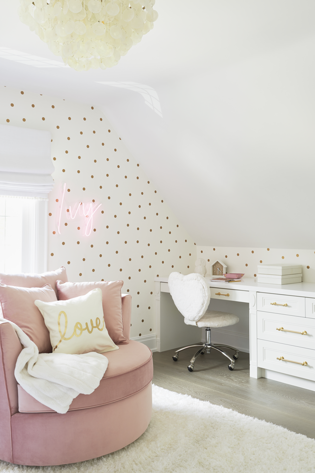 polka dot wallpaper in child's bedroom Interior Design by Sara Bederman